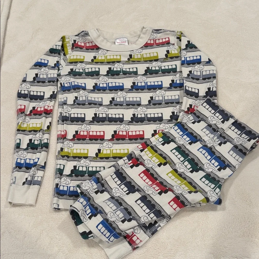HANNA ANDERSON pajama sets. Size 8. Trains and Christmas construction vehicles. - Picture 4 of 5